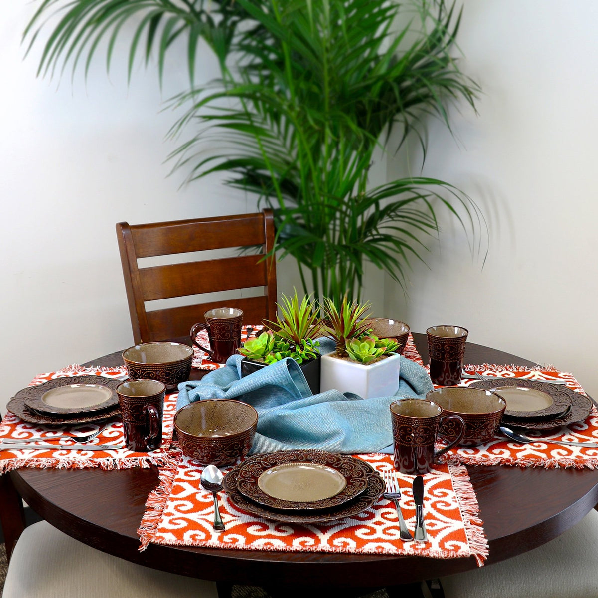Elama EL-SALIA16 Salia 16 Piece Stoneware Dinnerware Set, 16pc