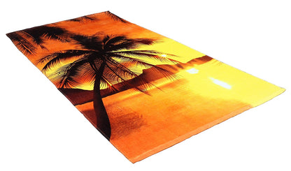 DII Toalla de Playa de algodón Rizado, Colorida, Suave, Absorbente y de Secado rápido, 30 x 60 Pulgadas, Palmeras de Puesta de Sol