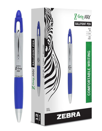 Zebra Z-Grip MAX Bolígrafo Retráctil Punto Medio 1.0mm, 12 Piezas - Blue