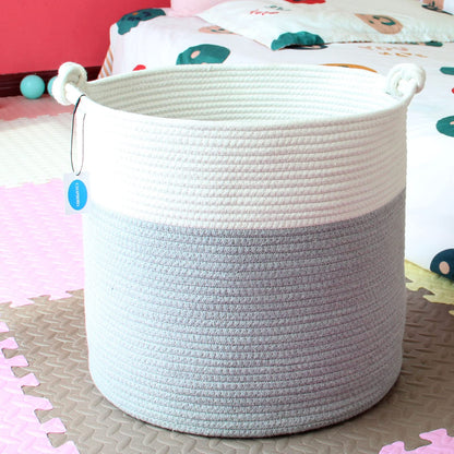 Casaphoria - Cesta de cuerda de algodón tejida con asa para recámara, cesta redonda de almacenamiento para baño, cesta de manta grande para sala de estar, cesta de lavandería alta tejida para