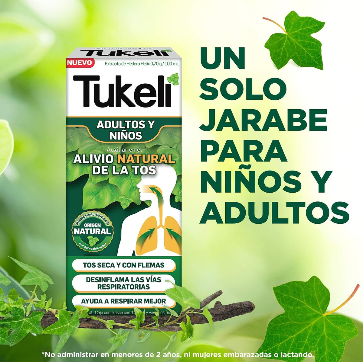 TUKELI Jarabe para la tos, Activos 100% de origen natural, medicamento herbolario para tos seca y tos con flemas, Frasco con 120ml