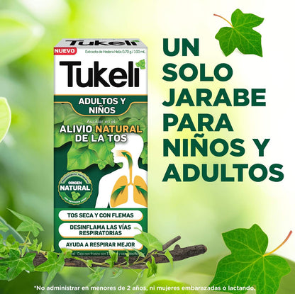 TUKELI Jarabe para la tos, Activos 100% de origen natural, medicamento herbolario para tos seca y tos con flemas, Frasco con 120ml