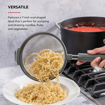KitchenAid Colador de Acero Inoxidable | 14.1", cabeza ovalada de 7", mango ergonómico, apto para lavaplatos