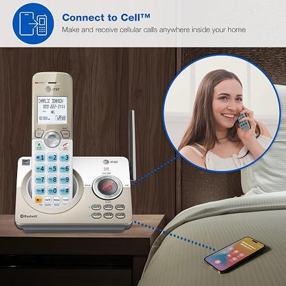 AT&T DL72219 DECT 6.0 - Teléfono inalámbrico de 2 Auriculares para el hogar con conexión a la célula, Bloqueo de Llamadas, visualización retroiluminada de 1.8 Pulgadas, Botones Grandes,