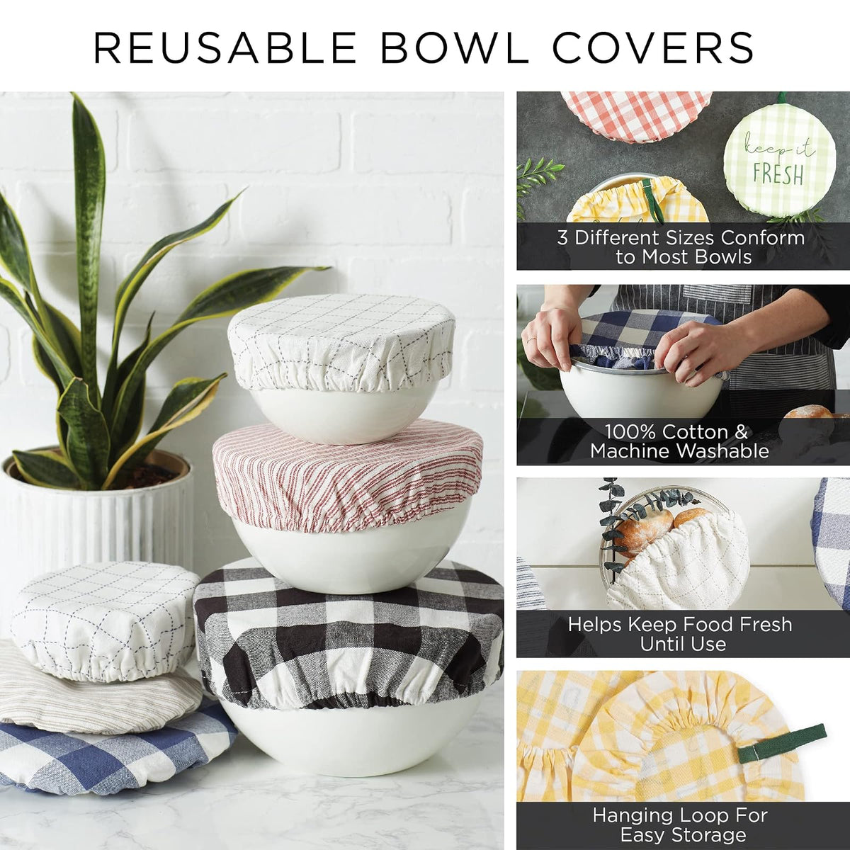 DII Farmhouse Basic Kitchen Collection - Juego de fundas tejidas para cuencos, piedra, 3 piezas
