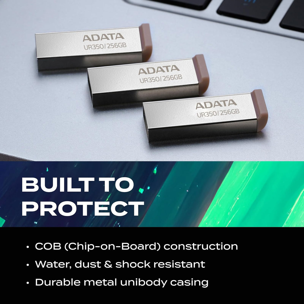 ADATA 256 GB Memoria Flash USB 3.2 Diseño sin Tapa Material Metalico (Modelo UR350-256G-RSR/BK)