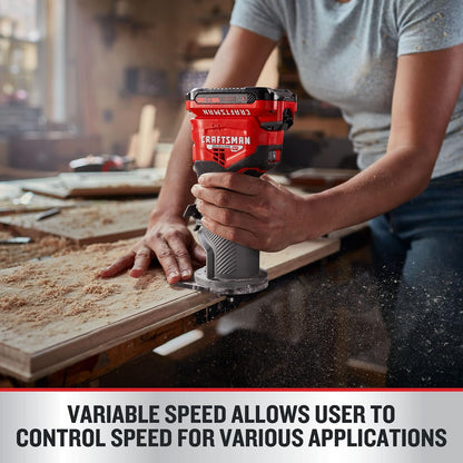 CRAFTSMAN V20 Herramienta de enrutador, sin cable, velocidad variable, enrutador de base fija con ajuste de profundidad, solo herramienta desnuda (CMCW400B)