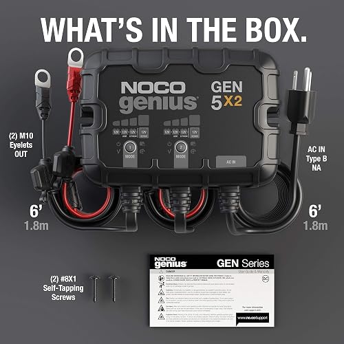 NOCO Genius GEN5X2 Cargador de Batería Marino Inteligente de 2 Bancos, 10 A, 12 V, Negro