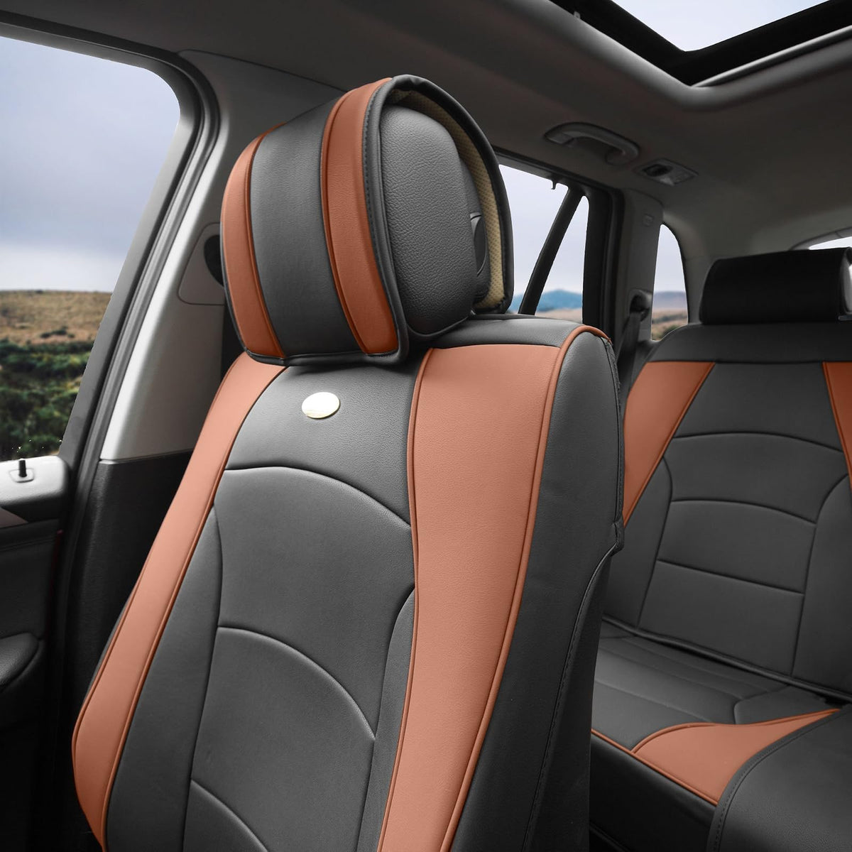 FH Group - Juego de 2 Fundas de Asiento para Automóvil, Camiones, SUV, Piel sintética, Impermeable, Protector de Asiento de Automóvil, Ajuste Universal, Color café