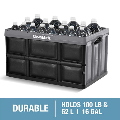 CleverMade Contenedores Plegables de Almacenamiento, Paquete de 3, 62 L, Apilables, Color Piedra
