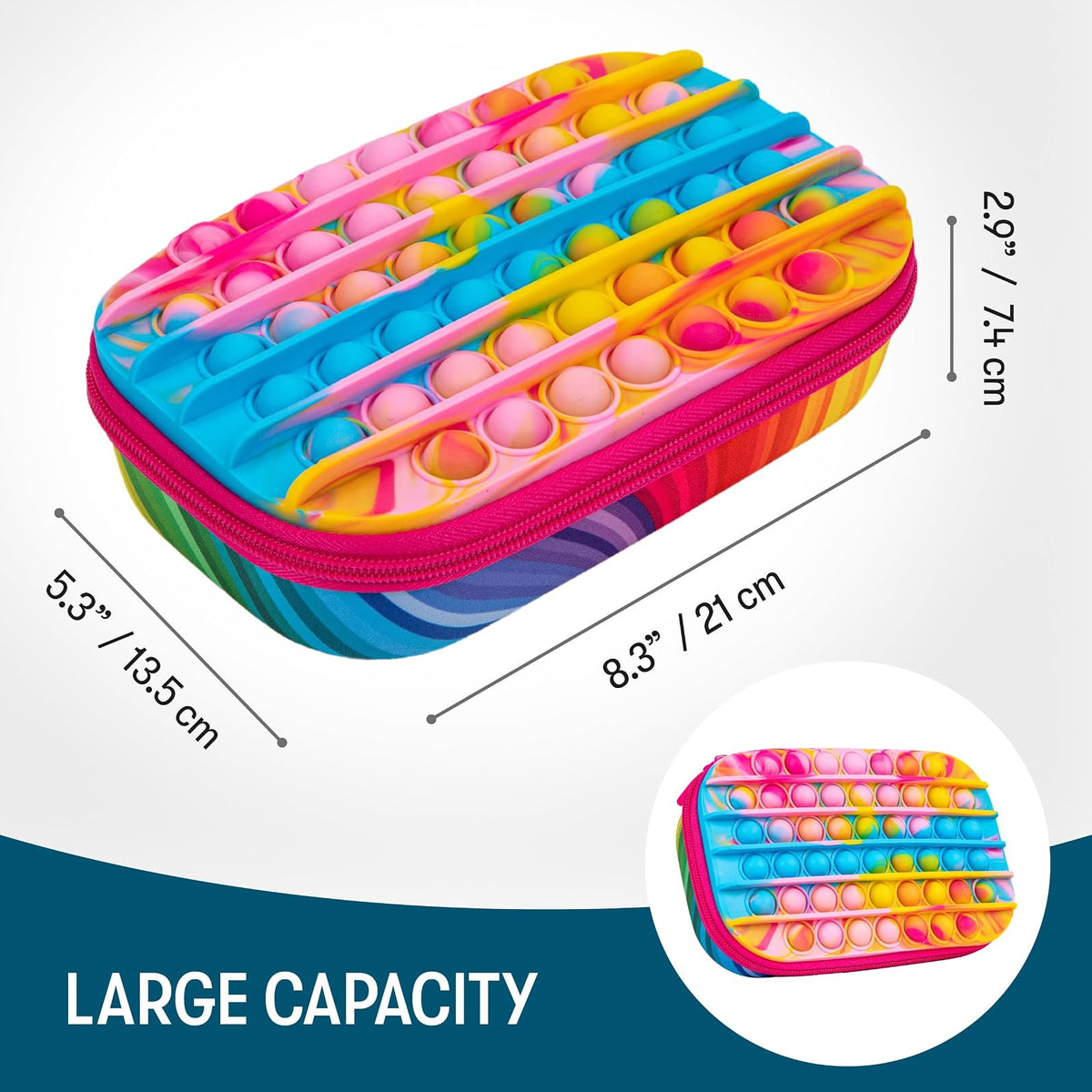 ZIPIT POP - Caja de lápices para niñas, juguete para la ansiedad, estuche sensorial de silicona para presionar, estuche para lápices de gran capacidad (arco iris)