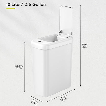 EKO - cubeta de basura automático para baño con tapa, 2.6 galones delgado sin tacto, cubeta de basura con sensor de movimiento impermeable para baño, oficina, cocina, color blanco