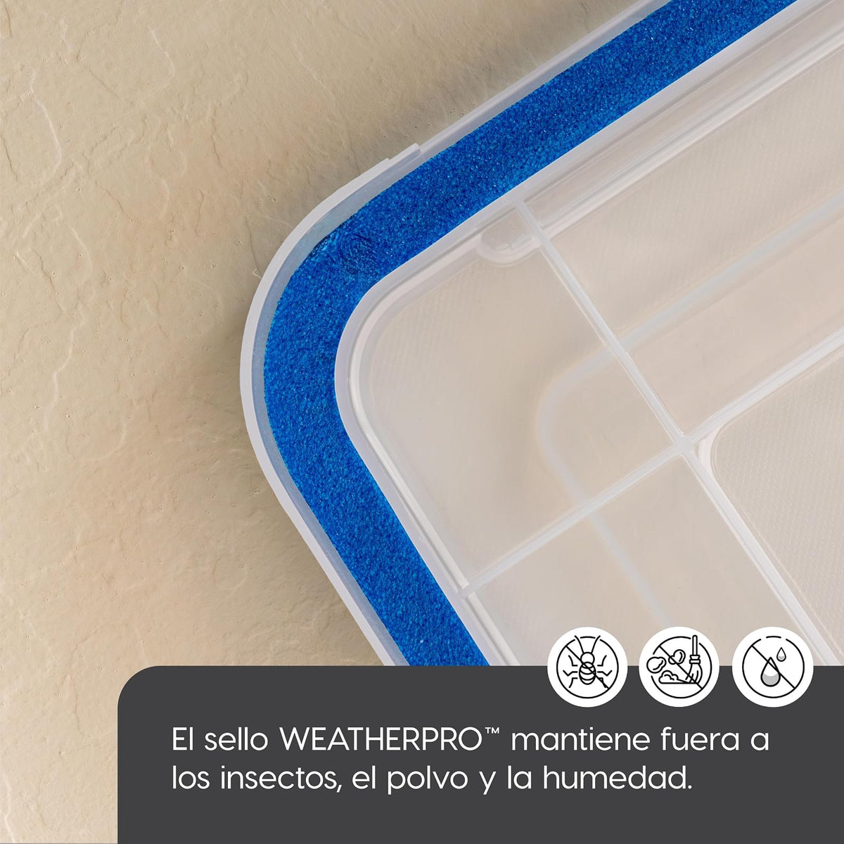 IRIS USA 4 Contenedores Combo 26.5/44 Qt con Tapa Hermética, Claro/Azul | El sello WeatherPro ayuda a bloquear polvo y humedad. Varios tamaños organizan cada espacio con confianza.