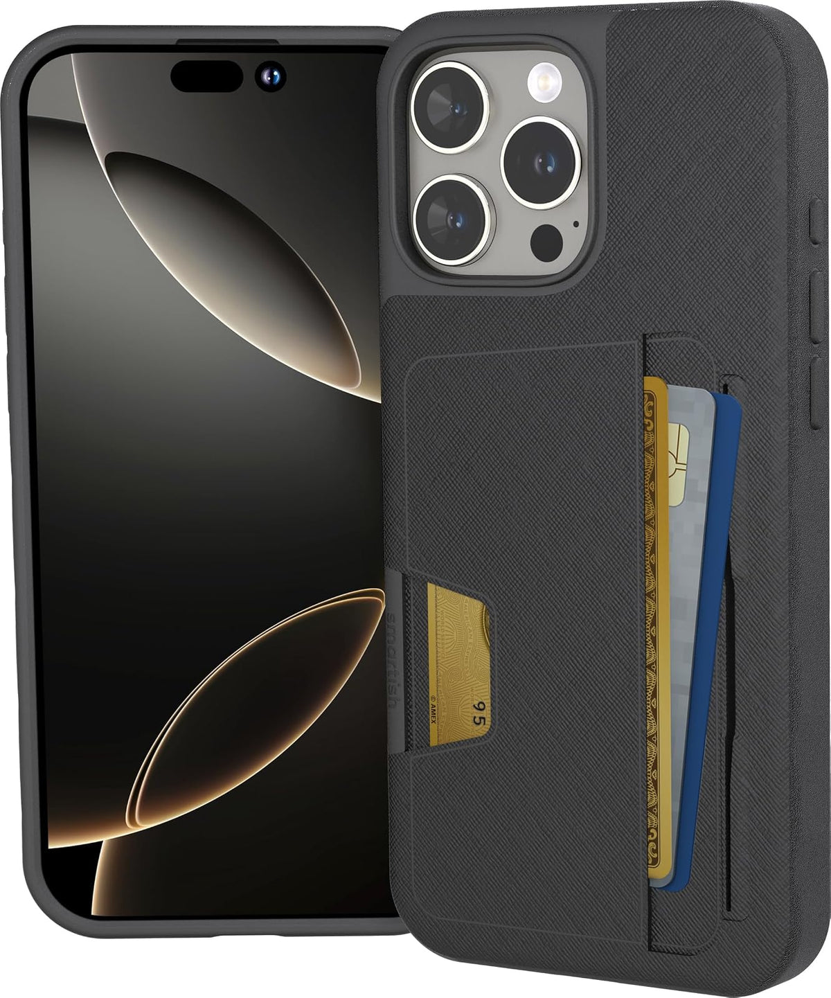 Smartish® - Funda Tipo portafolios para iPhone 16 Pro MAX – Wallet Slayer Vol 2 [Slim + Protective] - Soporte para Tarjetas de crédito con Soporte – Funda Oculta para Apple iPhone 16 Pro MAX – Black