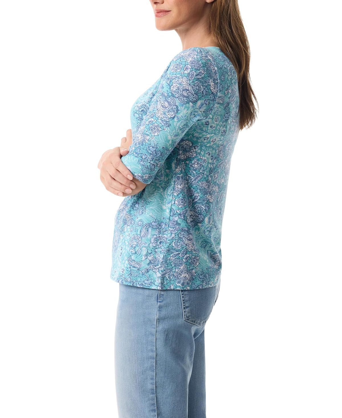 Gloria Vanderbilt Alanis - Playera de Punto con Mangas de Codo para Mujer, Midnight Affair