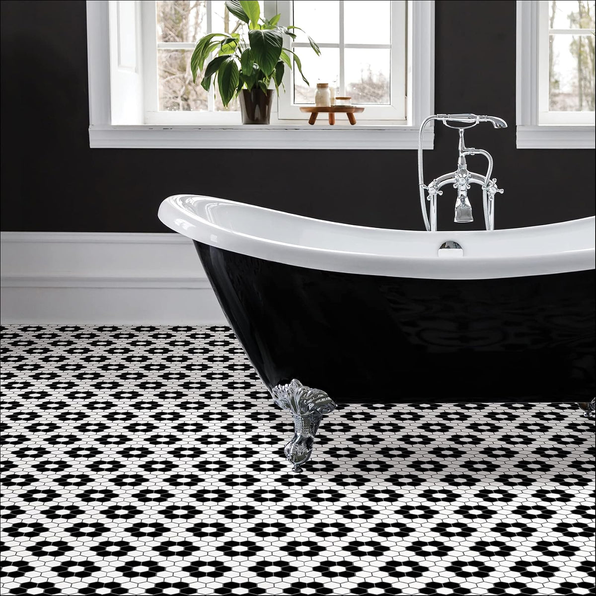 FloorPops FP3931 - Azulejos de piso para despegar y pegar, color negro