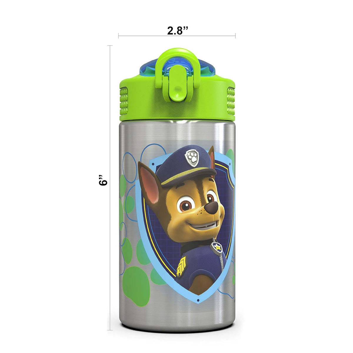 Zak Designs Paw Patrol - Botella de agua de acero inoxidable de 15.5 onzas con boquilla de popote abatible, diseño duradero sin BPA, Paw Patrol Boy SS