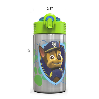 Zak Designs Paw Patrol - Botella de agua de acero inoxidable de 15.5 onzas con boquilla de popote abatible, diseño duradero sin BPA, Paw Patrol Boy SS