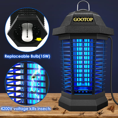 GOOTOP Extractor de Insectos para Exteriores, Extractor de Mosquitos, Enchufe de 3 Puntas, Extractor de Moscas Eléctrico, Matamoscas, Trampas para Moscas, Extractor de Insectos Voladores para