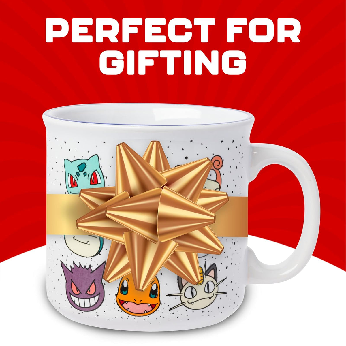 Silver Buffalo Pokemon Bulbasaur, Squirtle, Slowpoke, Snorlax, Pikachu, Piplup, Haunter, Charmander y Meowth Camper Taza, 20 onzas
