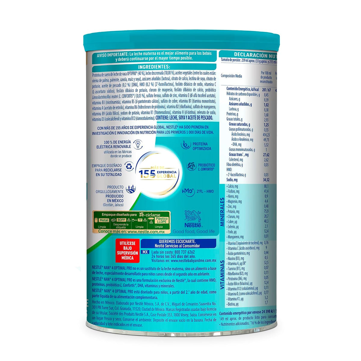 NAN 4 Optimal Pro, Alimento Para Niños A Base de Leche, 2 Años, Lata 1.2 kg