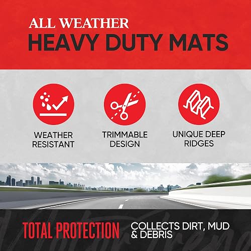 Motor Trend - Alfombrillas OF-793-GR FlexTough Advanced Performance, 3 piezas de goma para automóvil, SUV, todo tipo de clima, más 2 forros delanteros y traseros (gris)