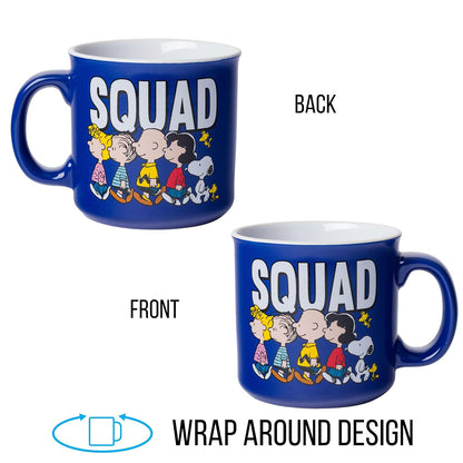 Silver Buffalo PEA429E1 Peanuts Squad - Taza de cerámica para caravana, 20 onzas, color negro