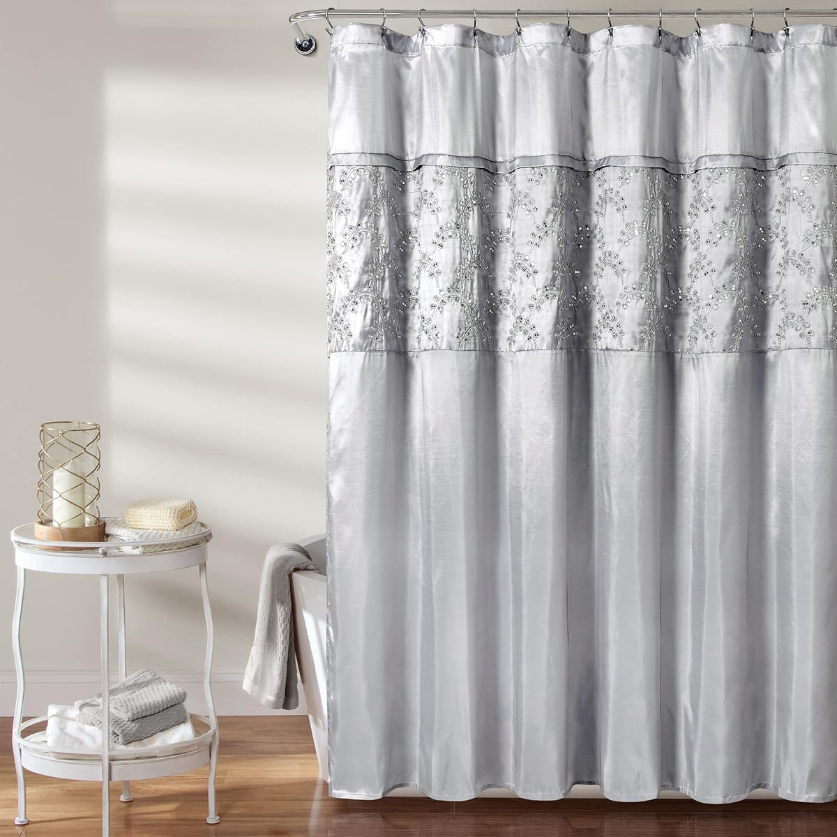 Lush Decor Maria Cortina de Ducha, 72 x 72 Pulgadas, Gris y Plateado