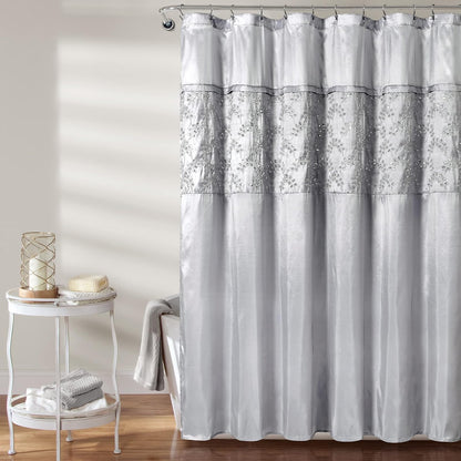 Lush Decor Maria Cortina de Ducha, 72 x 72 Pulgadas, Gris y Plateado