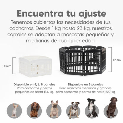 IRIS USA 60 cm Parque de juegos para mascotas de 4 paneles con puerta, para perros pequeños y medianos, Mantiene a las mascotas seguras, fácil de armar y guardar, plegable, personalizable, Blanco