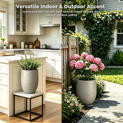 Kante Maceta de hormigón de 11.8 Pulgadas de Alto, Maceta Grande para Interiores y Exteriores con Drenaje, Acabado de hormigón Desgastado Suave con Interior Pintado, Ideal para Porche, hogar, jardín
