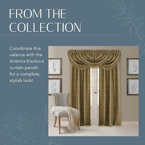 Elrene Home Fashions Antonia - Cortina oscurecedora para Ventana, Dorado Antiguo, 52" x 36" (1 Valance), 1, 1