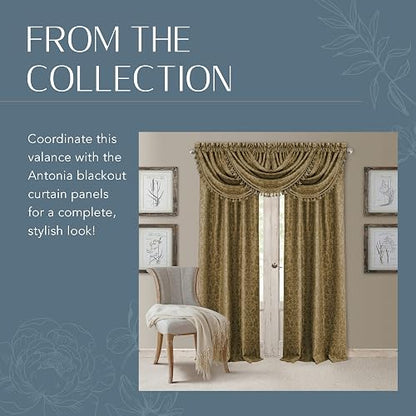 Elrene Home Fashions Antonia - Cortina oscurecedora para Ventana, Dorado Antiguo, 52" x 36" (1 Valance), 1, 1