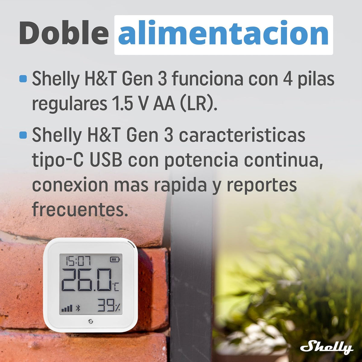 Shelly H&T Gen 3 Marfil | Sensor de Temperatura y Humedad Inteligente Wi-Fi y Bluetooth con Control y Monitorización Remotos | Escenas Inteligentes | Alertas de Notificación | Pantalla LCD