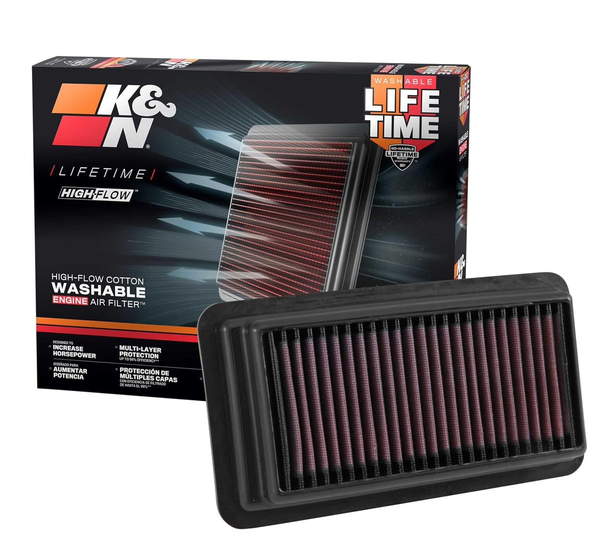 K&N Filtro de Aire de Motor Lavable 33-5044 para Honda Civic/Civic SI/CR-V 2014-2022