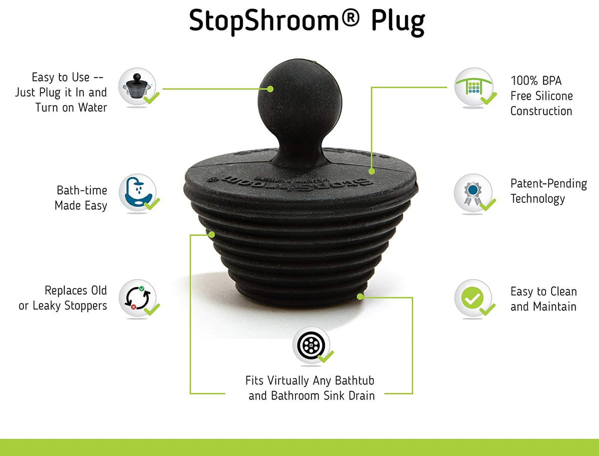 SinkShroom Combo Edition Revolucionario Protector de Drenaje para Fregadero de baño, colador, Snare, Plus StopShroom Tapón