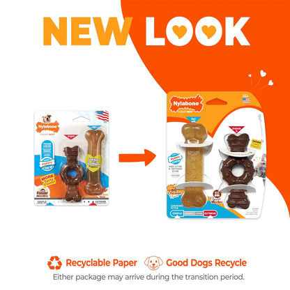 Nylabone Cachorro Masticar Anillo Hueso y Juguete Paquete Doble, Sabor Medley, 2 Unidades, Petite