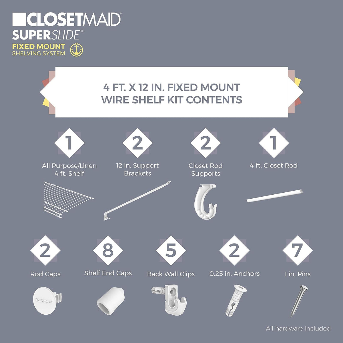 ClosetMaid 5631 SuperSlide Kit para estantería con Barra de Armario, 4 Pieds x 30,48 cm