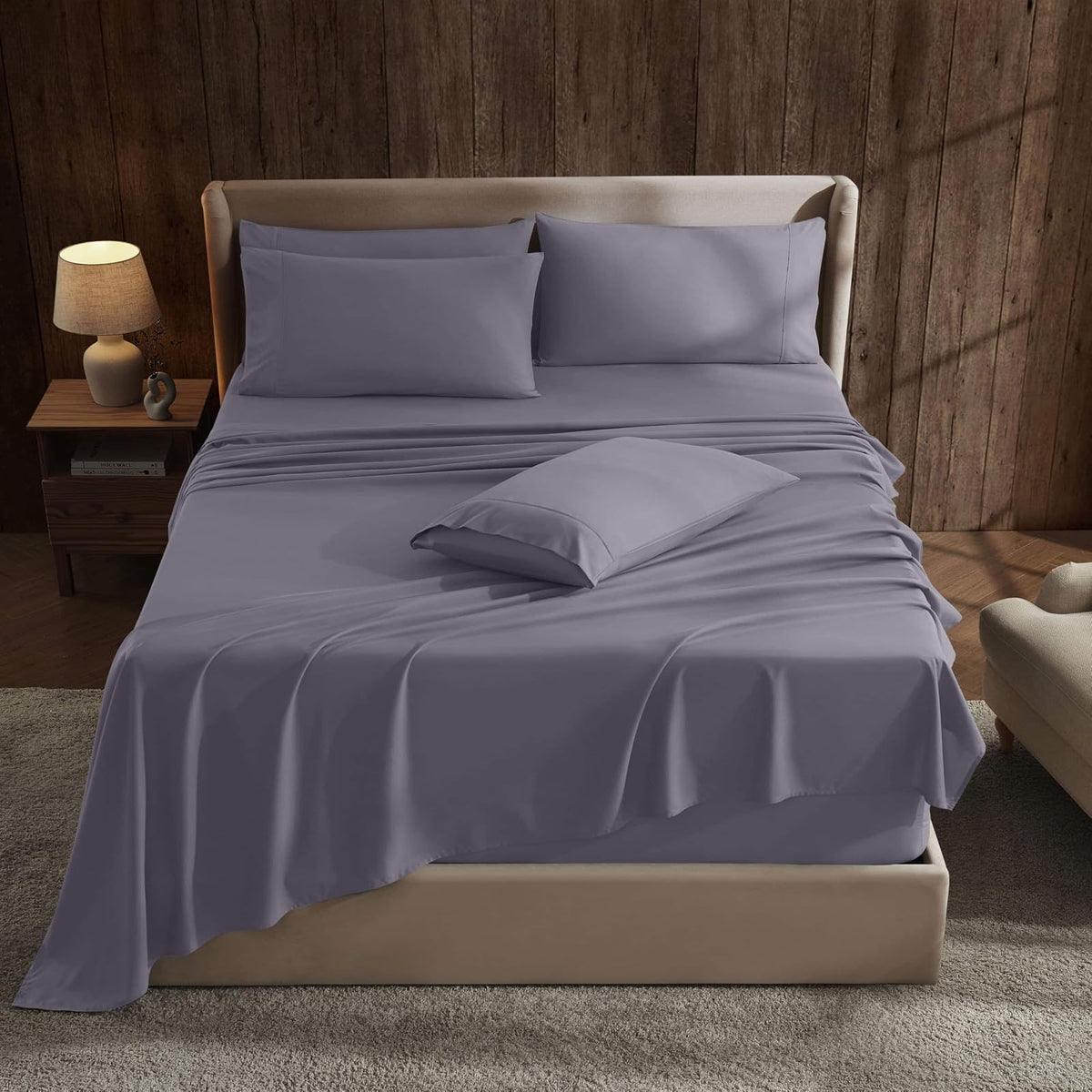 Hearth & Harbor - Juego de Sábanas de Microfibra, Bolsillo Extra Profundo - Queen - Morado grisáceo