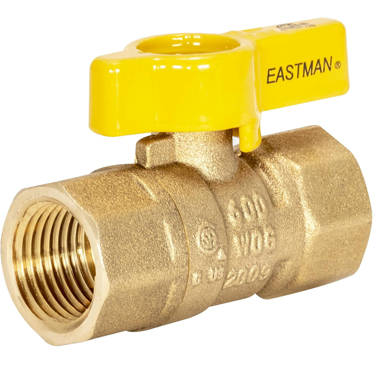 Eastman 60009 - Válvula de bola de gas recta FIP de 1/2 pulgada con mango de 1/4 giro, accesorio de fontanería de latón, 60009
