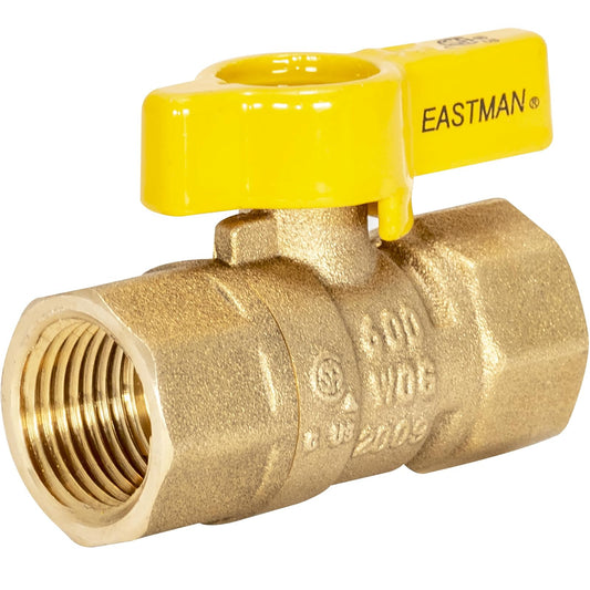 Eastman 60009 - Válvula de bola de gas recta FIP de 1/2 pulgada con mango de 1/4 giro, accesorio de fontanería de latón, 60009