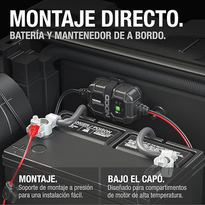 NOCO GENIUS2D: Cargador Inteligente 12V 2A – Mantenedor automático, Cargador Lento y desulfatador de Montaje Directo con protección contra sobrecarga y compensación térmica – para batería de Plomo
