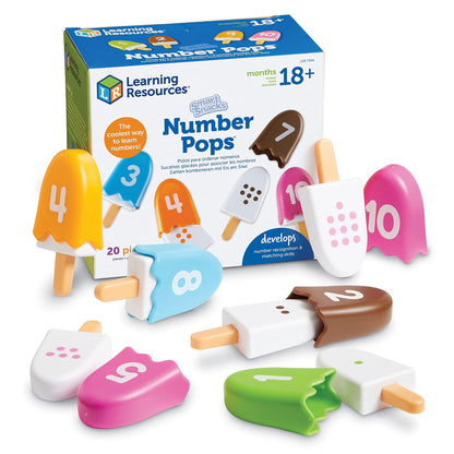 Learning Resources Paletas de juguete Smart Snacks Number Pops, Multicolor | Manipulantes de matemáticas para niños en edad preescolar, juguetes de juego y conteo de números, habilidades motoras finas