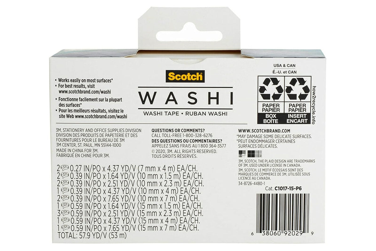Scotch Washi - Cinta de diseño caprichoso, 15 rollos, ideal para diario de balas, álbumes de recortes y decoración de bricolaje (C1017-15-P5)