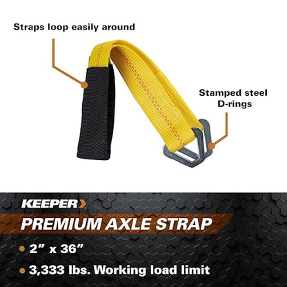 Keeper - Correa de Amarre de Eje Premium de 2 x 24 Pulgadas con Anillos en D, 3 Libras. Límite de Carga de Trabajo y 10 Libras. Resistencia a la Rotura, un Color