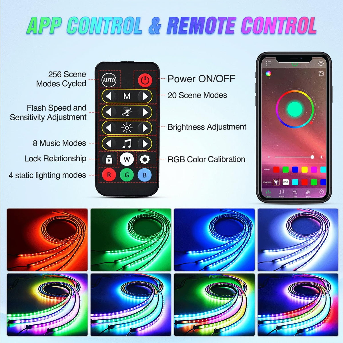 Nilight 4 Luces de Acento Neón RGBIC 256 LED para Subdálaje de Auto, Multicolor, Control por App, TL-300