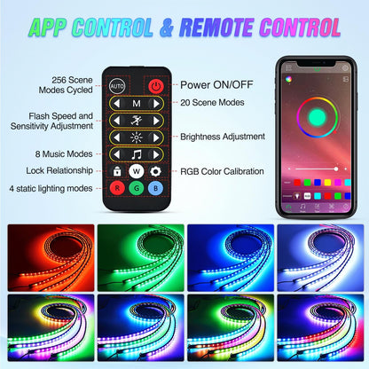 Nilight 4 Luces de Acento Neón RGBIC 256 LED para Subdálaje de Auto, Multicolor, Control por App, TL-300