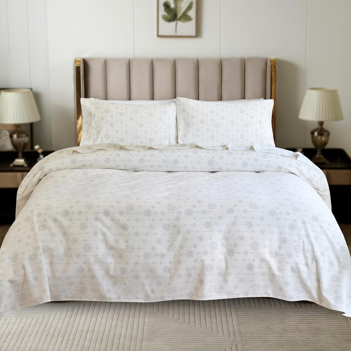 Elegant Comfort - Juego de sábanas de franela de algodón turco, ultra suave, 4 piezas, 100% algodón, sábanas de franela de Navidad, cálidas y acogedoras de calidad premium, sábana bajera ajustable con