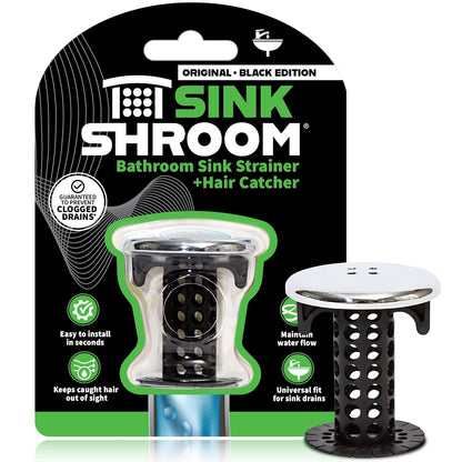 TubShroom SinkShroom - Protector revolucionario para Fregadero de baño, Filtro para el Cabello, Color Negro