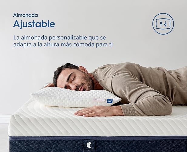 Luuna Almohada Ajustable Firme con Espuma de Memoria, Estándar 64 x 46 cm, Relleno 100% Memory Foam Triturado, Funda Lavable, Suavidad y Frescura Garantizada para tu Descanso, Hecho en México